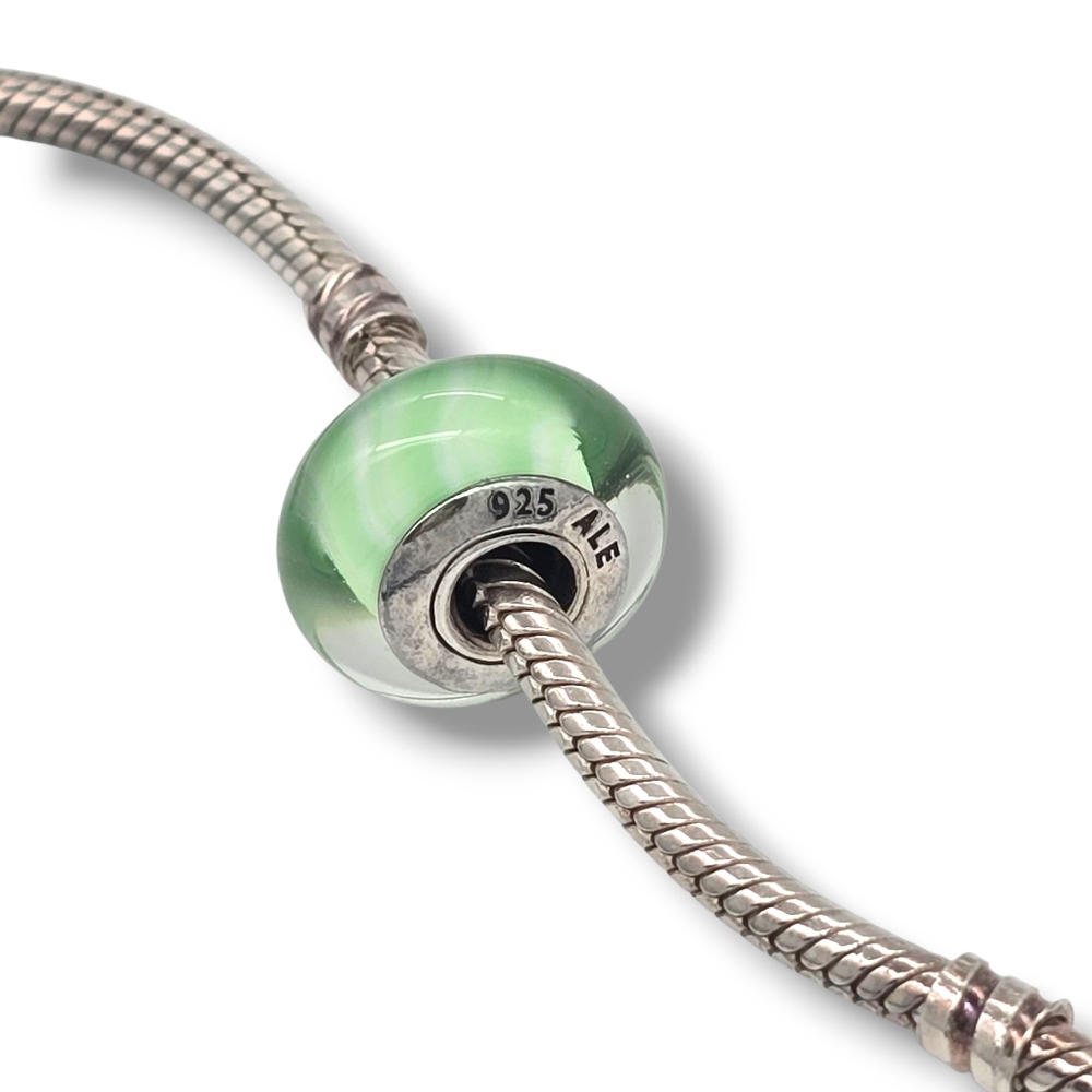 PANDORA Light Aqua/Green Candy Stripes Murano Glass Bead Charm S925 Retired - Picture 5 of 16